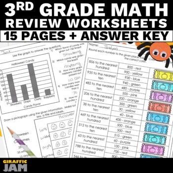 Preview of 3rd Grade Halloween Math Review Packet of Halloween Activities for Math Review