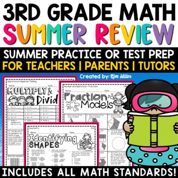 Preview of 3rd Grade Math Review Packet Summer Math Test Prep Homework Assessment Worksheet
