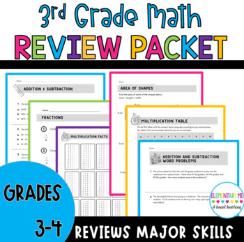 Preview of 3rd Grade Math Review Packet / Summer Work Packet