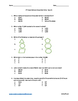 Preview of 3rd Grade Math Review Packet (aligned to CA standards and Common Core)