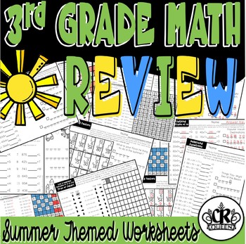Preview of 3rd Grade Math Review Packet with Summer Theme