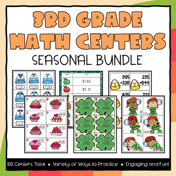 Preview of 3rd Grade Math Review Seasonal Centers Bundle