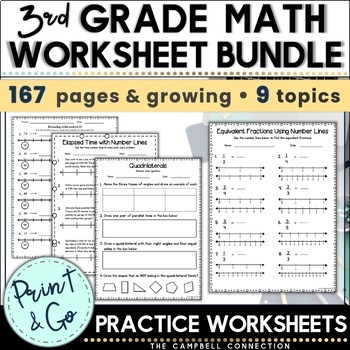 Preview of 3rd Grade Math Review Packet End of Year Test Prep Worksheets