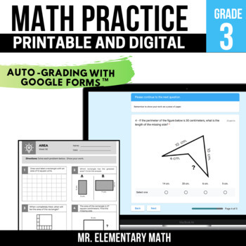 Preview of 3rd Grade Math Review: Worksheets, Activities, and Skills Assessments Pack