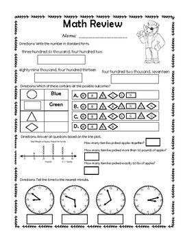 free printable 3rd grade math review worksheet - third grade math test ...