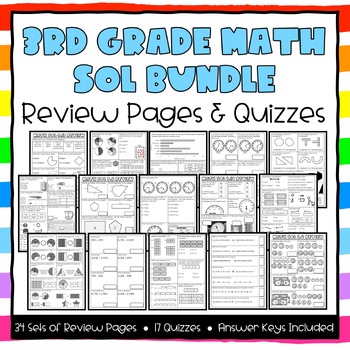 Preview of 3rd Grade Math SOL Review Pages & Quizzes Bundle