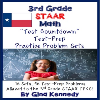 Preview of 3rd Grade STAAR Math Test-Prep Problems, 16 Sets, 96 Problems