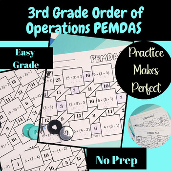 Preview of 3rd Grade Math STAAR Test Prep Review Resources Order of Operations Maze Game #2