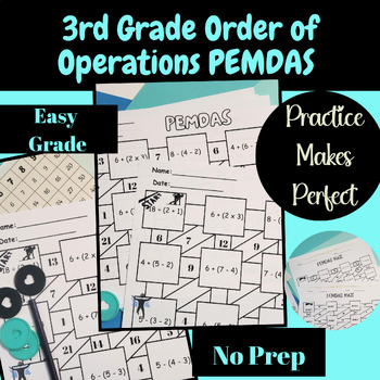 Preview of 3rd Grade Math STAAR Test Prep Review Resources Order of Operations Maze Game #3