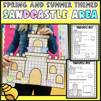 Preview of 3rd Grade Math Sandcastle Area Spring Break Summer Craft Bulletin March April