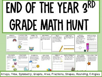 Preview of 3rd Grade Math Review Scavenger Hunt: Polygons, Area, Rounding, and More