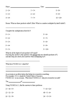 Preview of 3rd Grade Math Self Assessment