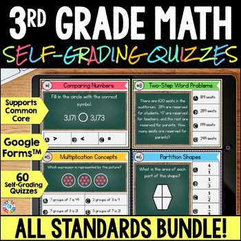 Preview of 3rd Grade Math Skills Assessments - Exit Tickets, Quizzes & Pre-Assessment Tests