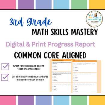 Preview of 3rd Grade Math Skills Digital Mastery Progress Report