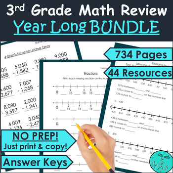 Preview of 3rd Grade Math Review Year Long Bundle - Worksheets, Activities, Assessments