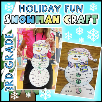 Preview of 3rd Grade Math Snowman January Winter Craft Multiplication/Division/Rounding