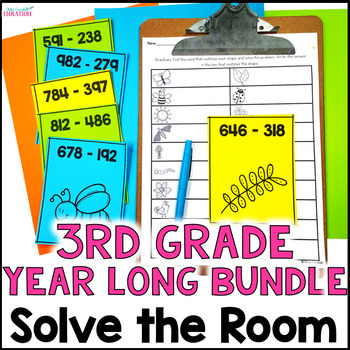 Preview of 3rd Grade Math Around the Room Activities - Scavenger Hunt Year Long BUNDLE!