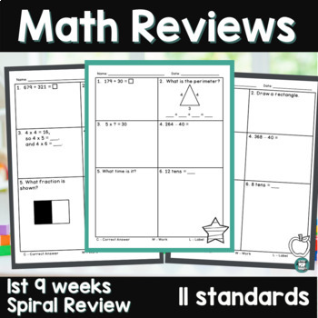 Preview of 3rd Grade Math Spiral Review - 1st 9 Weeks - Daily Math Review Morning Math