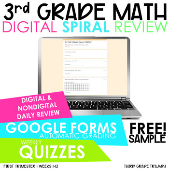 Preview of 3rd Grade Math Spiral Review | Distance Learning | Free Sample