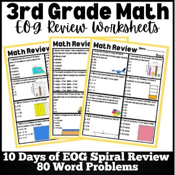 Preview of 3rd Grade Math Spiral Review EOG Test Prep Word Problem Practice Worksheets