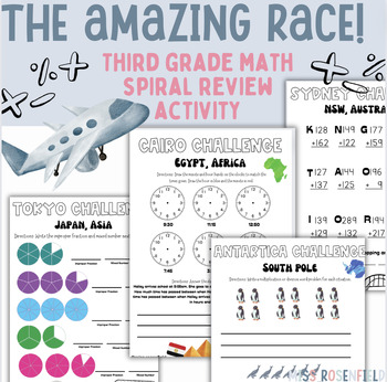 Preview of 3rd Grade Math Spiral Review End of Year State Testing AMAZING RACE GAME