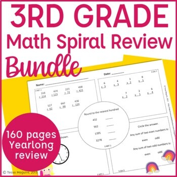 Preview of 3rd Grade Math Spiral Review Worksheets for Morning Work or Homework