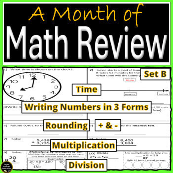 Preview of 3rd Grade Math Spiral Review | Multiplication, Division, Time, Rounding, + Set B