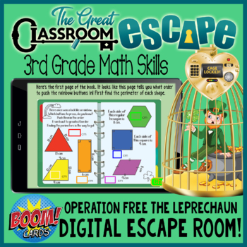 Preview of 3rd Grade Math St. Patrick's Day Digital Escape Room Boom Cards™