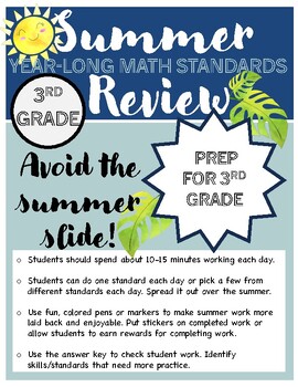 Preview of 3rd & 4th Grade Summer Review Activities for Math