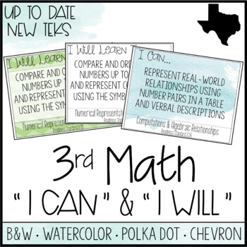 Preview of 3rd Grade Math TEKS - "I Can" Statements / "I Will Learn To" Posters