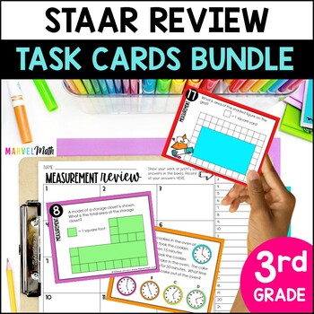 Preview of 3rd Grade Math TEKS STAAR Review Task Card Bundle - Print
