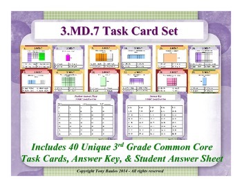 Preview of 3rd Grade Math Task Cards 3 MD.7 Measurement and Data 3.MD.7