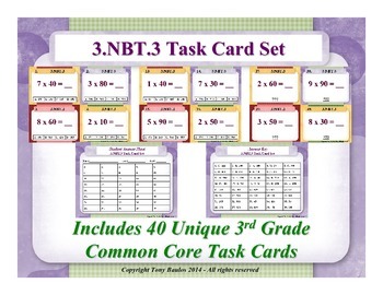 Preview of 3rd Grade Math Task Cards 3 NBT.3 Multiply By Multiples Of 10 3.NBT.3