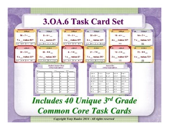 Preview of 3rd Grade Math Task Cards 3 OA.6 Division As An Unknown-Factor Problem 3.OA.6