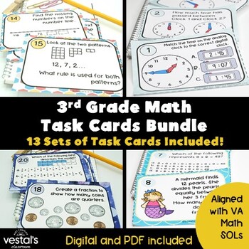 Preview of 3rd Grade Math Task Cards Bundle (VA Math SOLs) {Digital & PDF Included}
