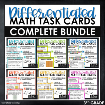 Preview of 3rd Grade Math Task Cards Differentiated Math Centers Complete Yearlong Bundle