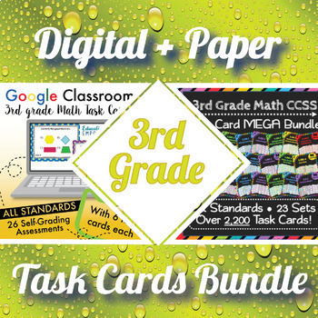 Preview of 3rd Grade Math Task Cards Digital and Paper MEGA Bundle ⭐ Google and PDF Formats