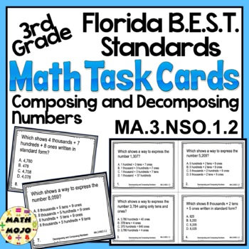 Preview of 3rd Grade Math Task Cards Florida BEST Standard Decomposing Numbers MA.3.NSO.1.2