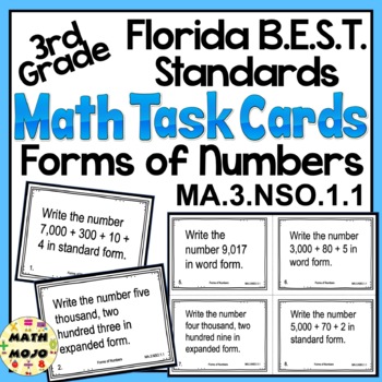 Preview of 3rd Grade Math Task Cards Florida BEST Standards Forms Of Numbers MA.3.NSO.1.1