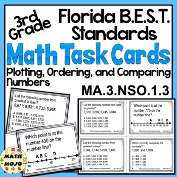Preview of 3rd Grade Math Task Cards Florida BEST Standards Ordering Numbers MA.3.NSO.1.3