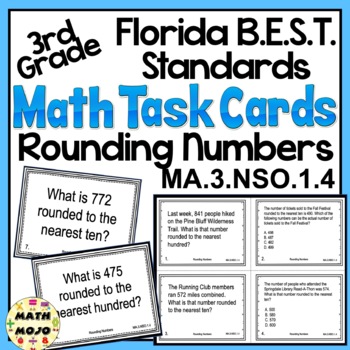 Preview of 3rd Grade Math Task Cards Florida BEST Standards Rounding Numbers MA.3.NSO.1.4