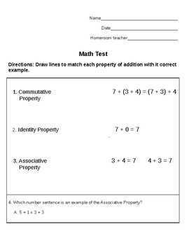 Preview of 3rd Grade Math Test: Addition Properties & Rounding