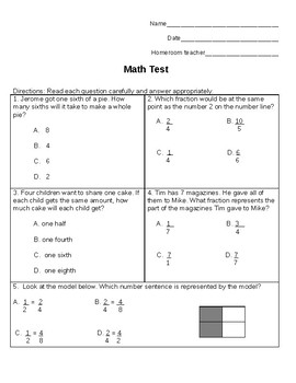 Preview of 3rd Grade Math Test: Equivalent Fractions & Fraction on a Number Line