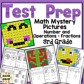 Preview of 3rd Grade Math Test Prep Mystery Pictures - Number and Operations - Fractions
