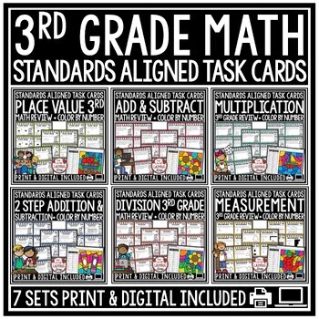 Preview of 3rd Grade Math Test Prep Review Problem Solving Task Cards TEKS 3.2A 3.4A 3.4K