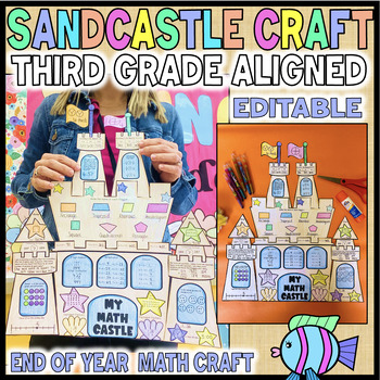 Preview of 3rd Grade Math May June Test Review Spring and Summer Sandcastle Craft Bulletin