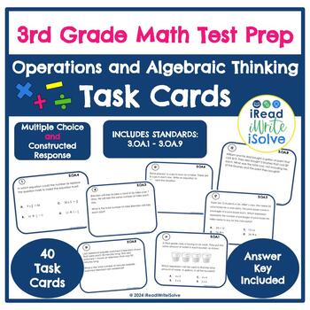 Preview of 3rd Grade Math Test Prep Task Cards - Operations and Algebraic Thinking