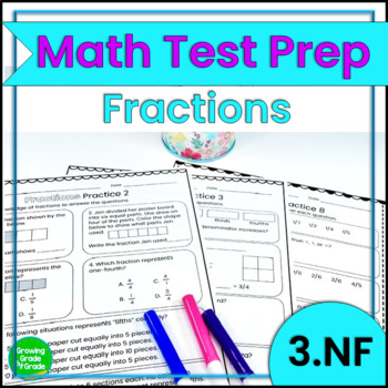 Preview of 3rd Grade Math Test Prep Worksheets: Fractions