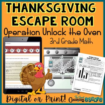 Preview of 3rd Grade Math Thanksgiving Escape Room Activity Digital or Print Breakout Game