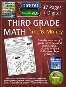 Preview of 3rd Grade Math Time and Money Worksheets - Print and Digital Versions